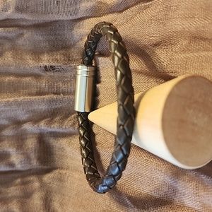 Leather bracelet with stainless steel magnetic clasp.